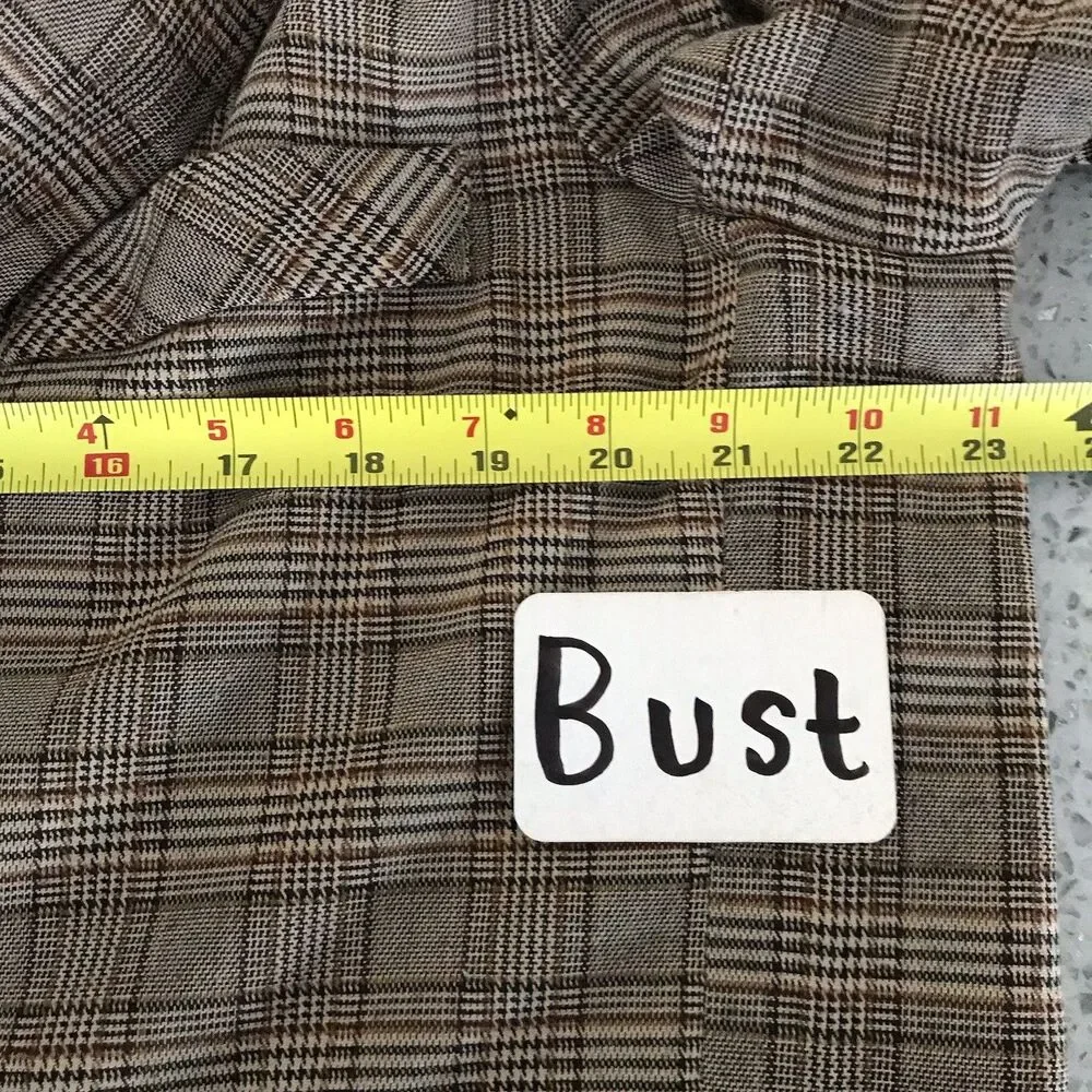 The Vintage Shop Brown Plaid Double Breasted Blazer Jacket Academia Womens L